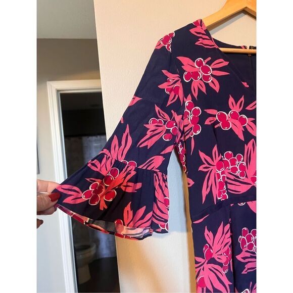 Draper James Women's 8 Flared Elbow Sleeve Shift Dress Navy Pink Preppy Coastal - Picture 5 of 12